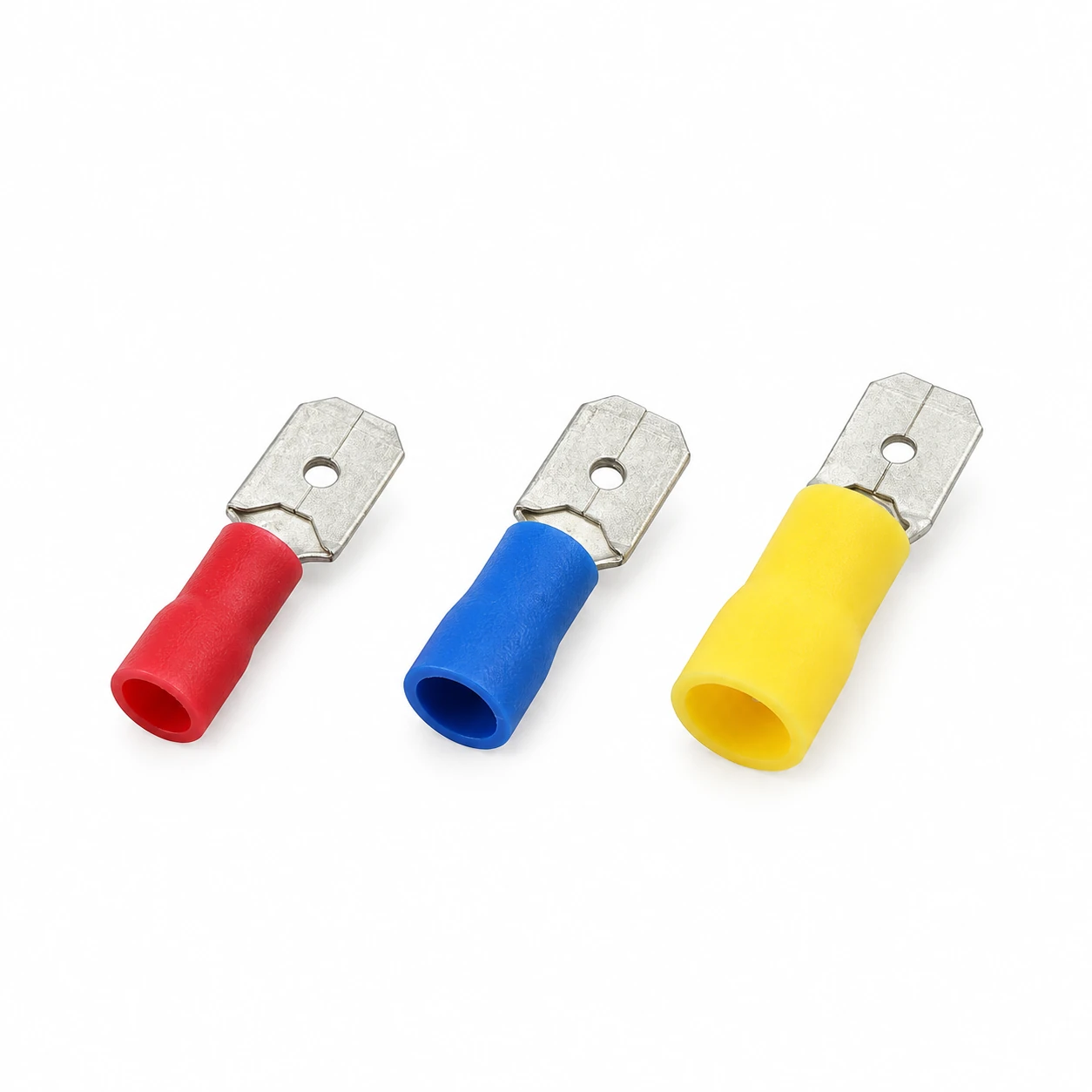 MDD male insulated terminal in red, blue and yellow vinyl insulation, recreated from the original TONFUL catalogue photograph