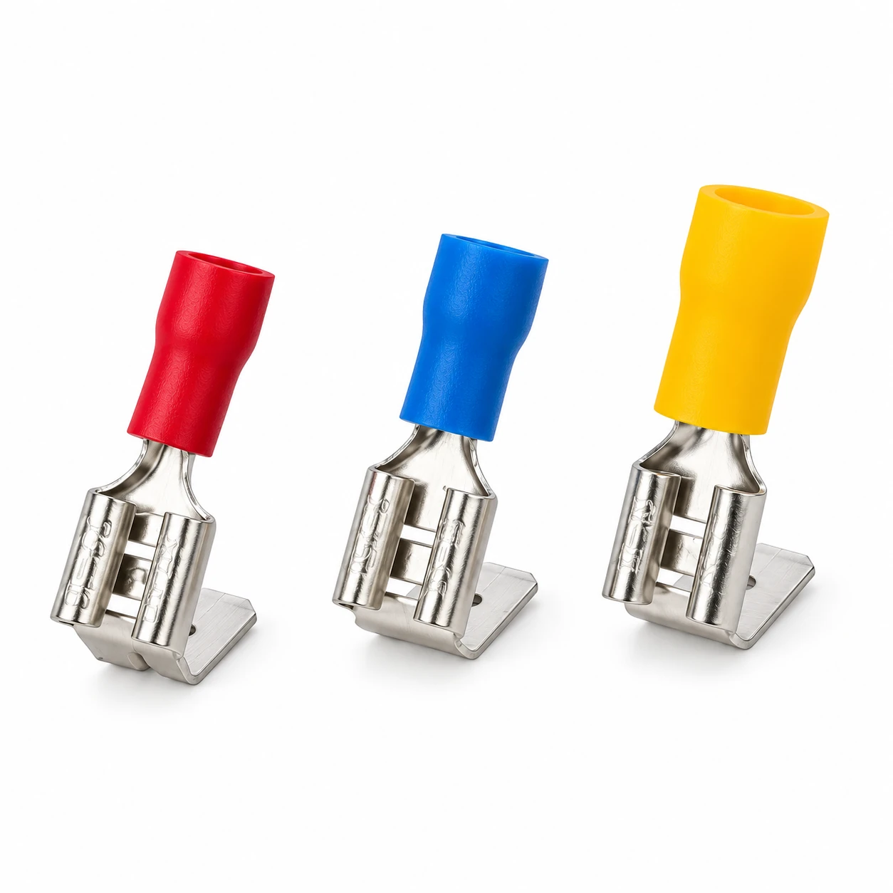 PBDD piggy back insulated terminal in red, blue and yellow vinyl insulation, recreated from the original TONFUL catalogue photograph
