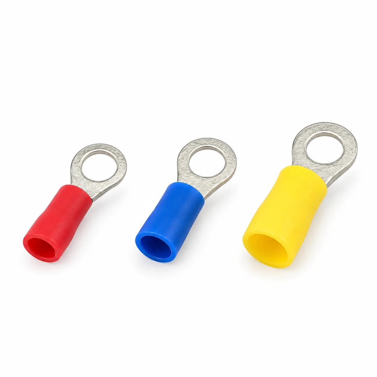 RV ring insulated terminal in red, blue and yellow vinyl insulation, recreated from the original TONFUL catalogue photograph