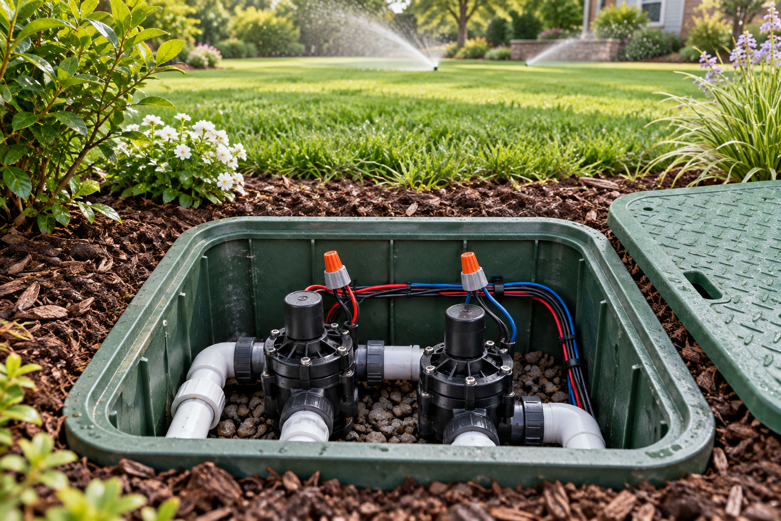 Illustrative irrigation valve service box with insulated control wiring