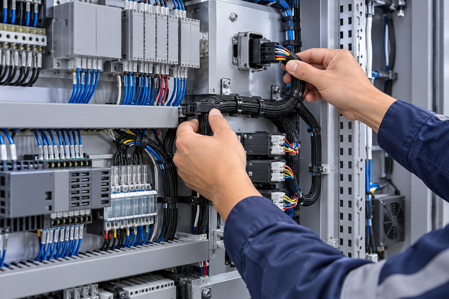 Conceptual illustration of support installation for custom wire harness assemblies